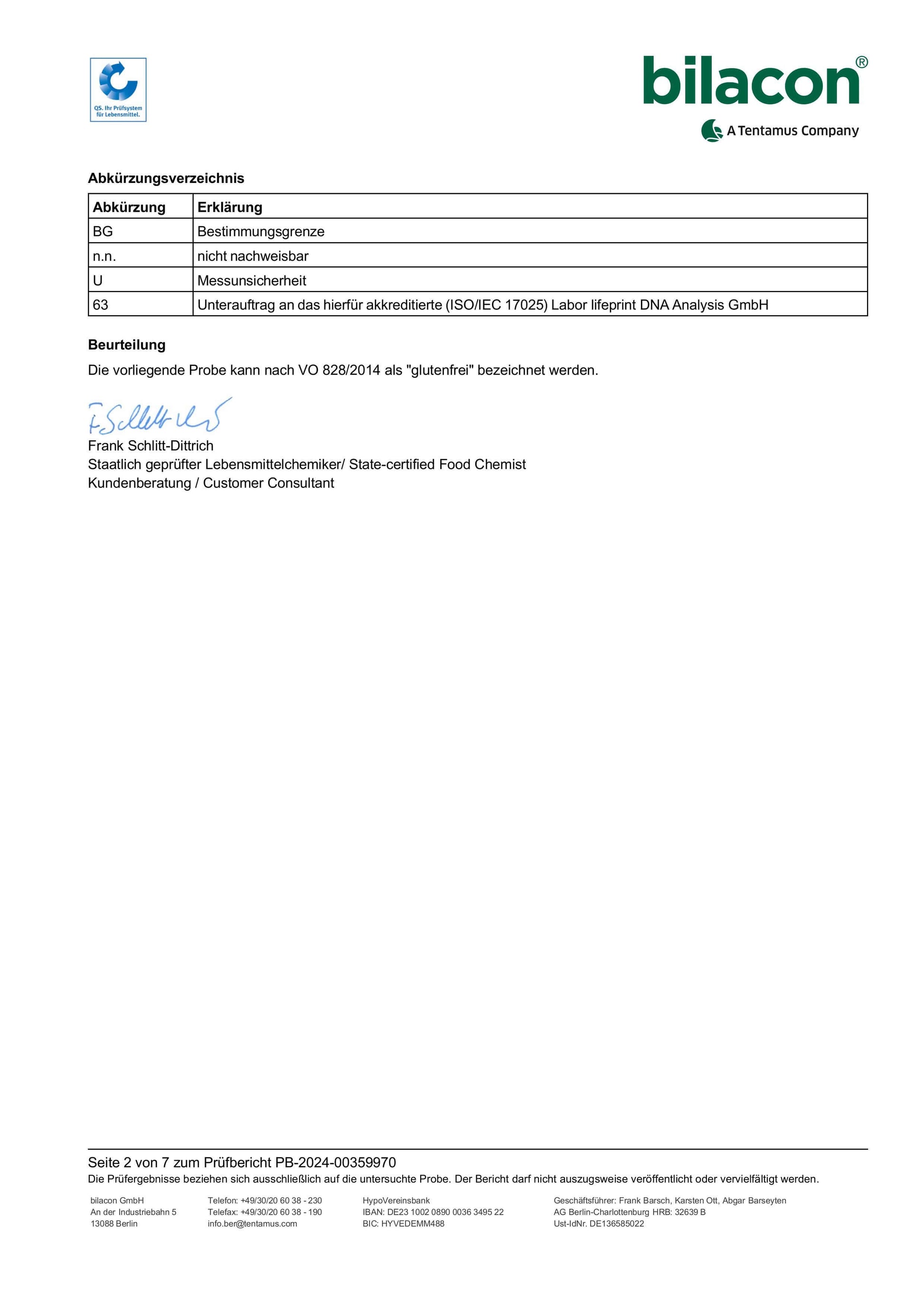 Bio emmer usukuchi shoyu Gluten Frei Labor Test
