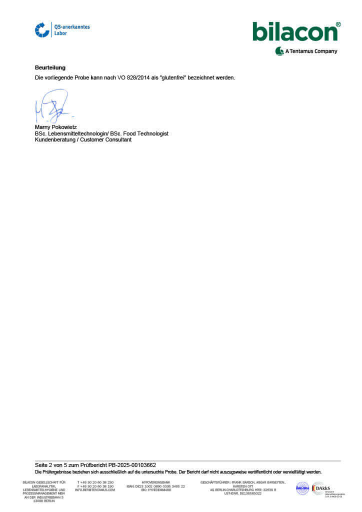 Bio umami butter Gluten Frei Labor Test