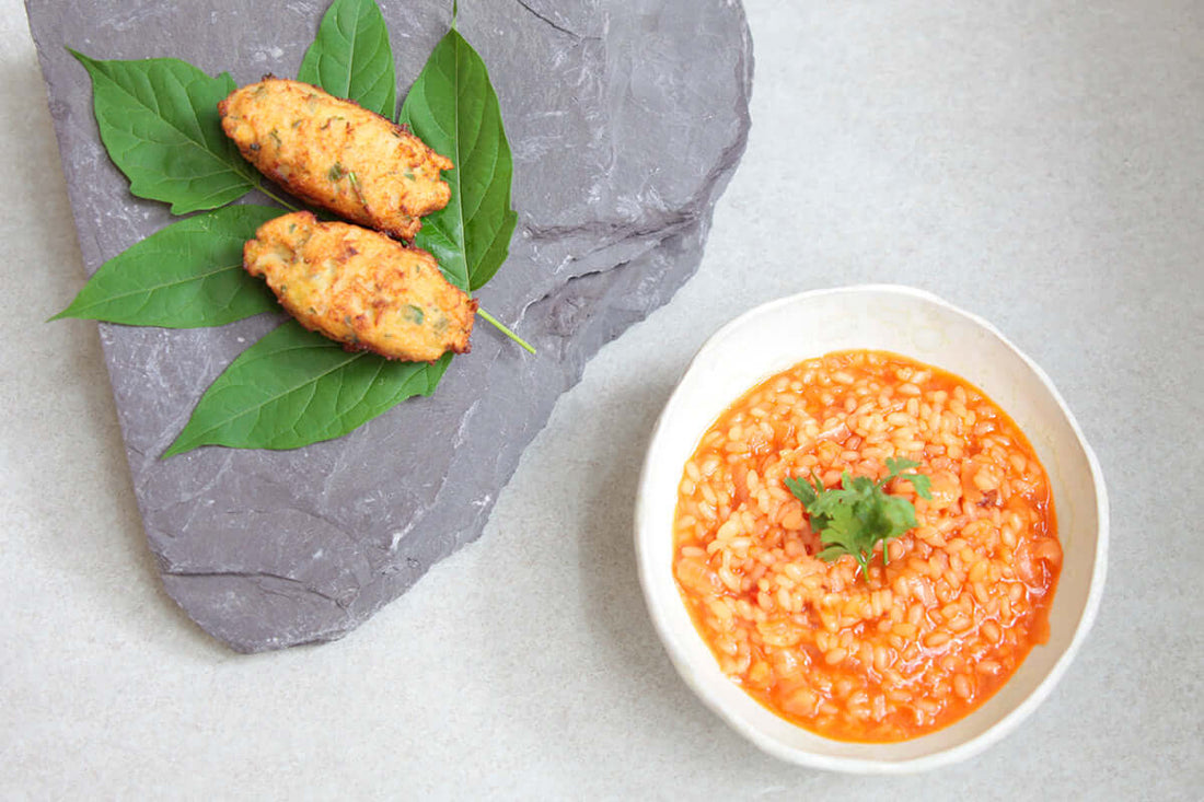 bolinho de bacalhau com arroz de tomate