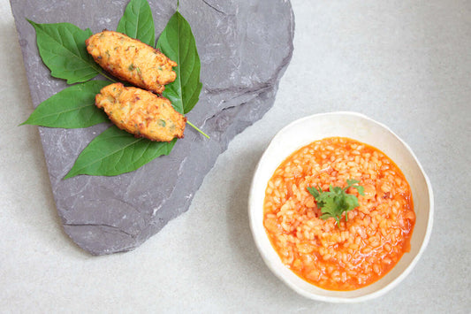 bolinho de bacalhau com arroz de tomate
