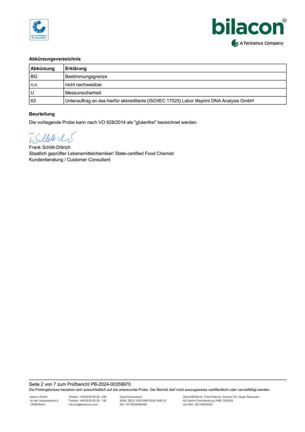 Bio emmer usukuchi shoyu Gluten Frei Labor Test